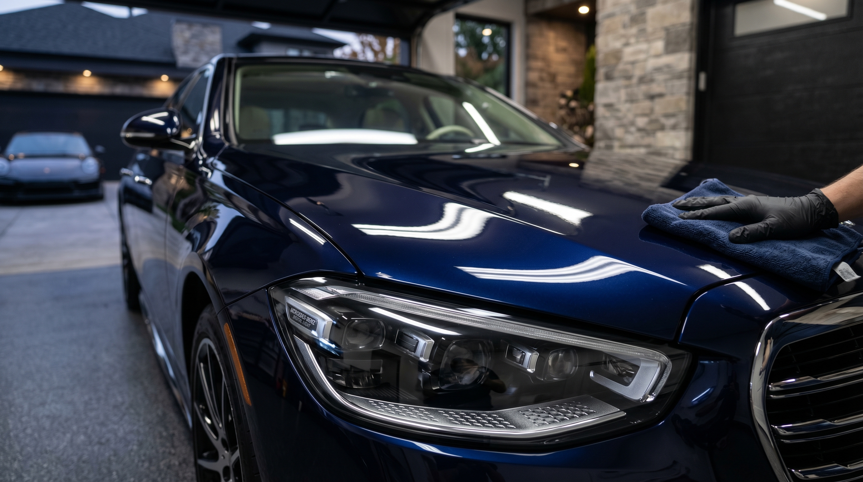 Carrocería azul tratada con detailing exterior profesional a domicilio en Valencia